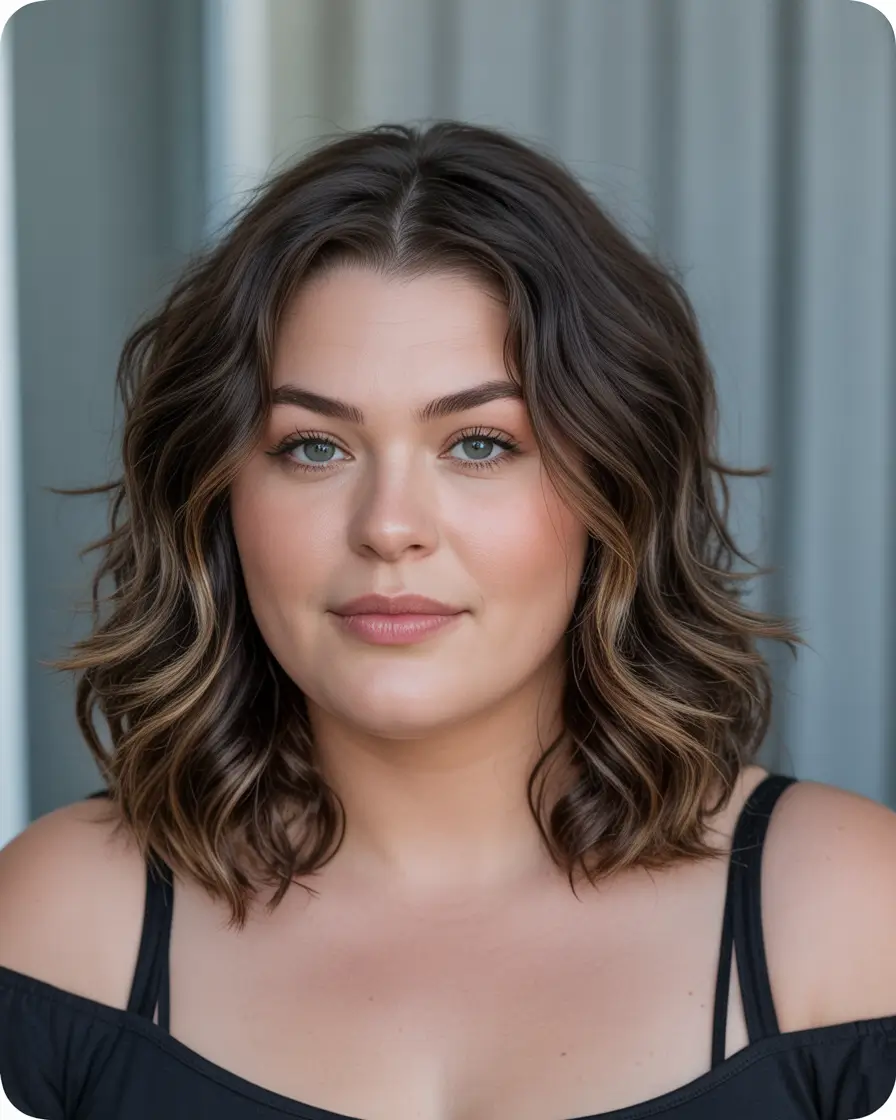 fall haircuts 2025 medium round face Modern Shoulder-Grazing Waves with Subtle Caramel Ribbons