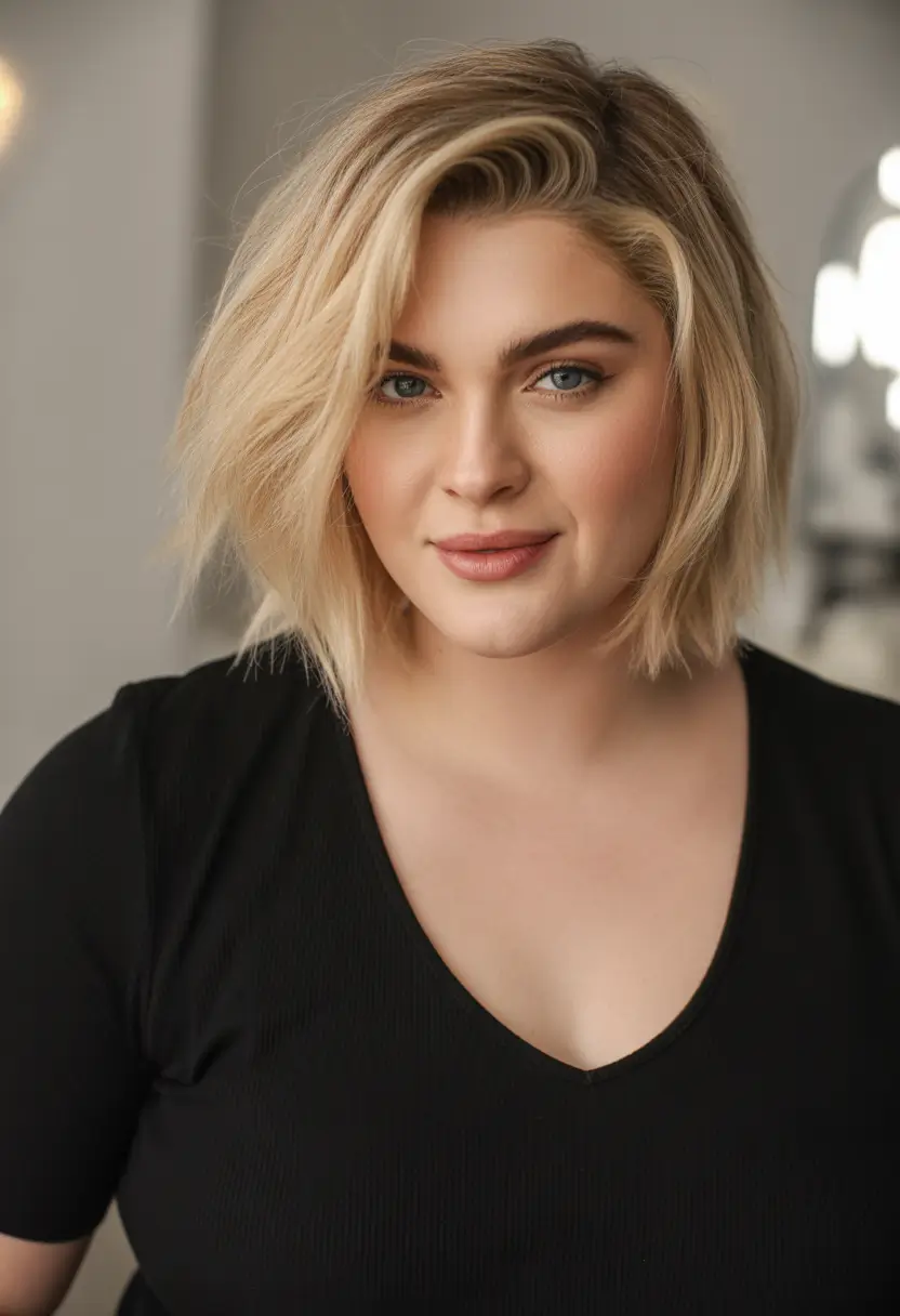 fall haircuts 2025 short Side-Parted Choppy Blonde Bob