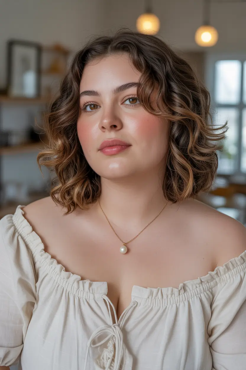 fall haircuts 2025 medium Romantic Chin-Length Bob with Loose Barrel Curls