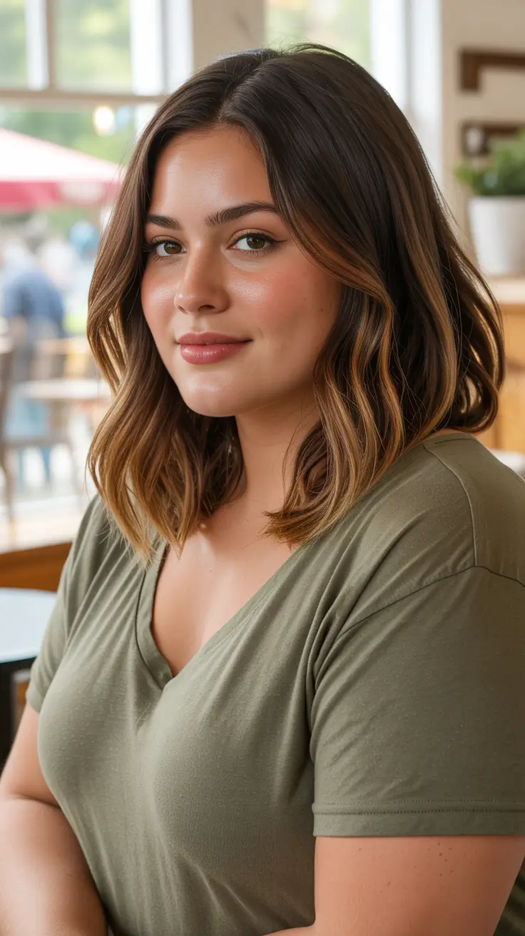 fall haircuts 2025 medium Classic Face-Framing Lob with Warm Brunette Balayage