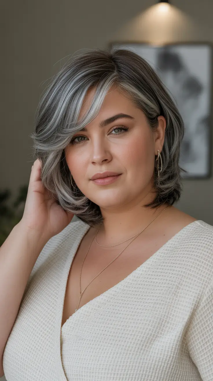 fall haircuts 2025 short Silver Smoky Layers with Soft Side Bangs