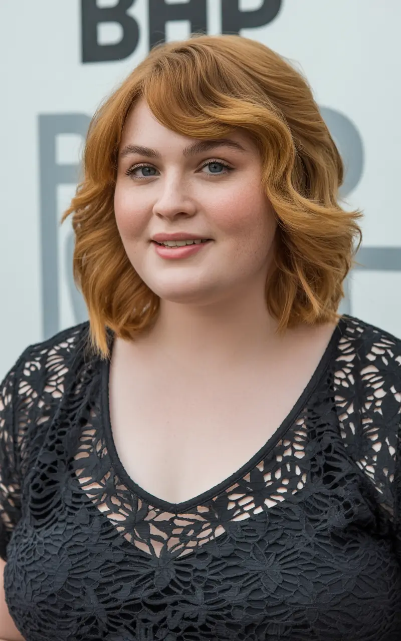 fall haircuts 2025 medium Coppery Shag with Retro Flicks and Baby Bangs
