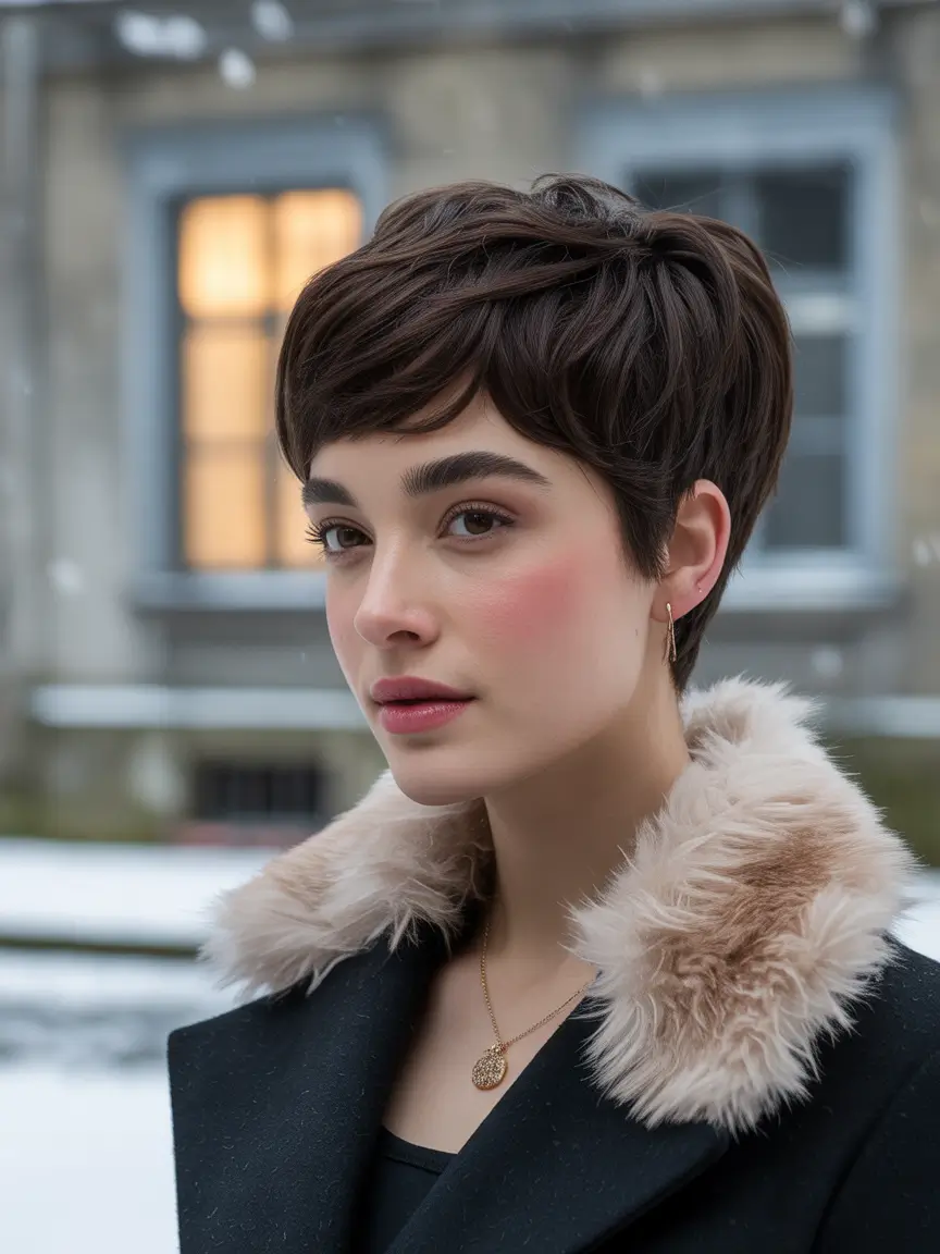 pixie haircut fall 2025 Rich Espresso Pixie for Winter-Fall Transition