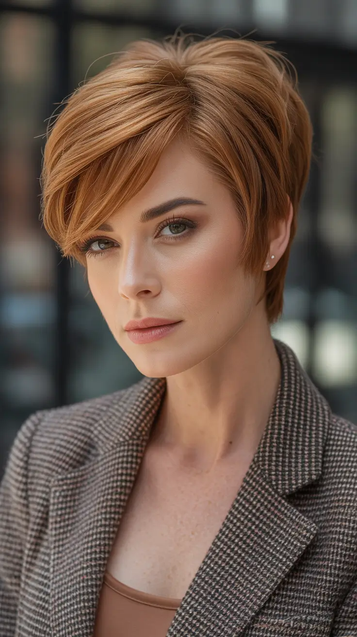 fall hair color ideas for pixie haircut Strawberry Blonde Power Pixie
