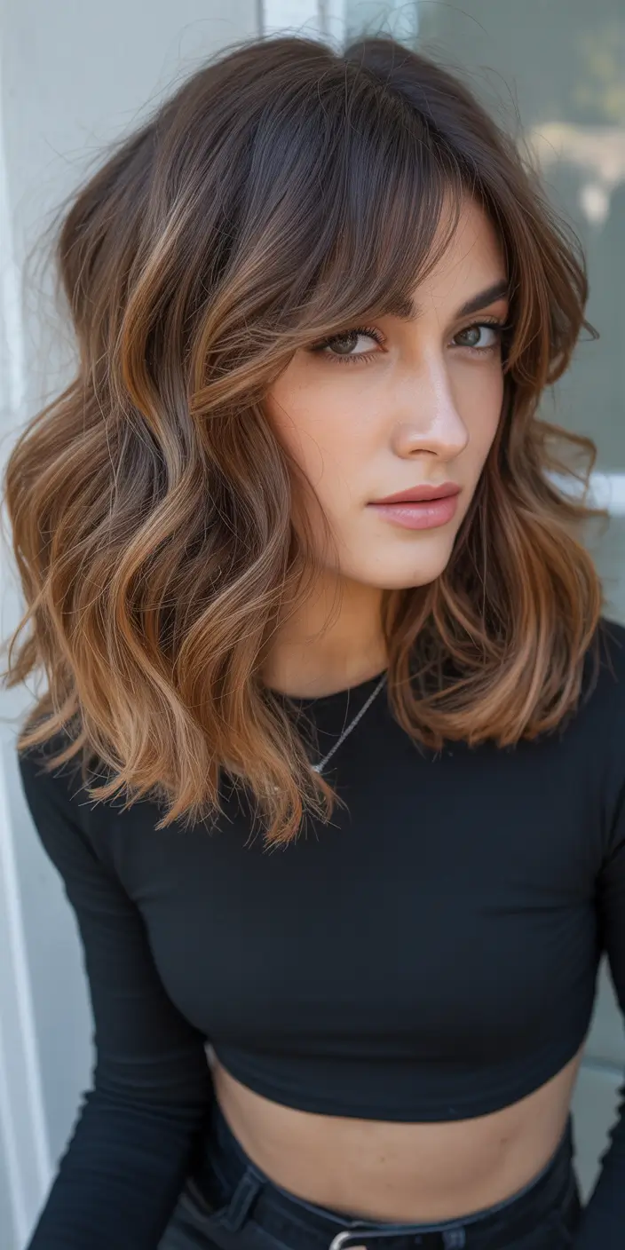 auburn hair colors Chic Auburn Lob with Curtain Bangs