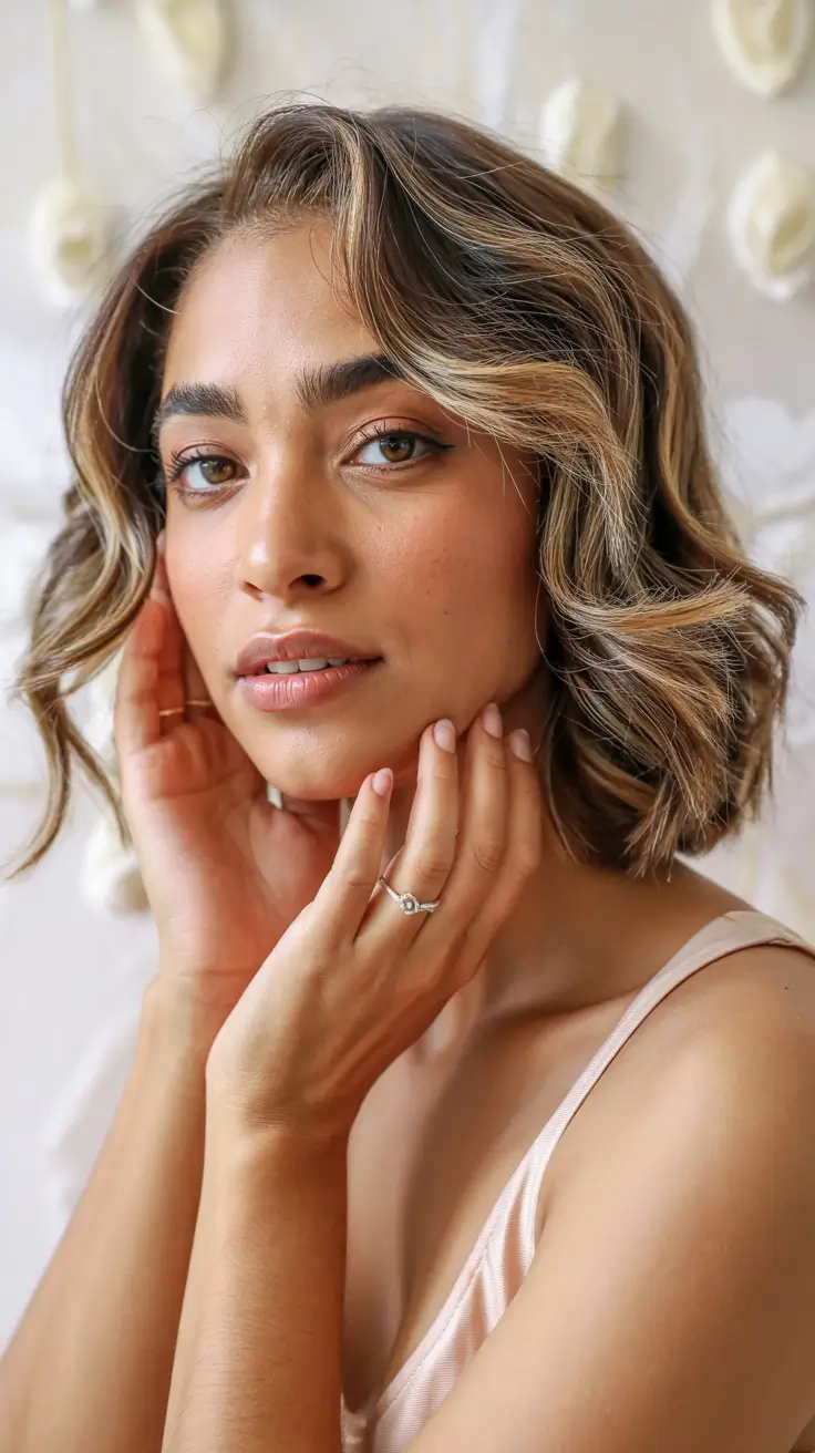 fall hair colors for warm skin tones Toasted Caramel Waves on Short Layers