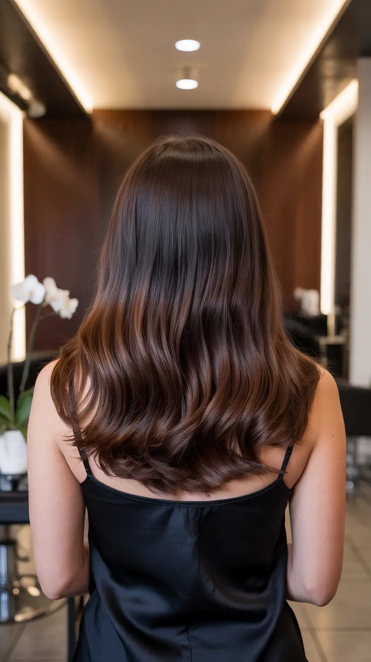 fall hair colors for warm skin tones Chocolate Waves with a Seamless Glow