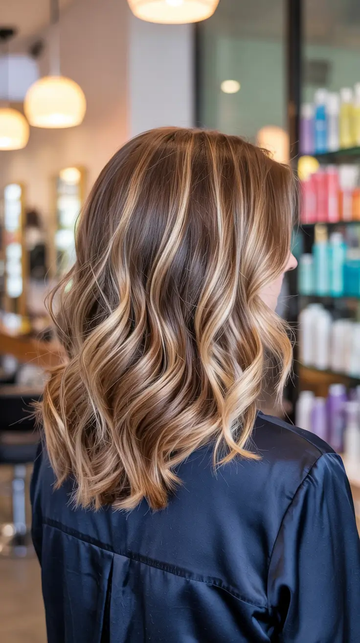 fall hair colors for warm skin tones Caramel-Toned Balayage Waves