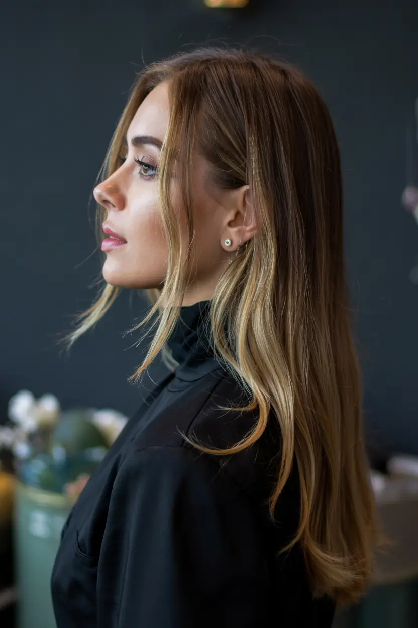 fall hair colors for warm skin tones Golden Lowlights for Sleek Layers