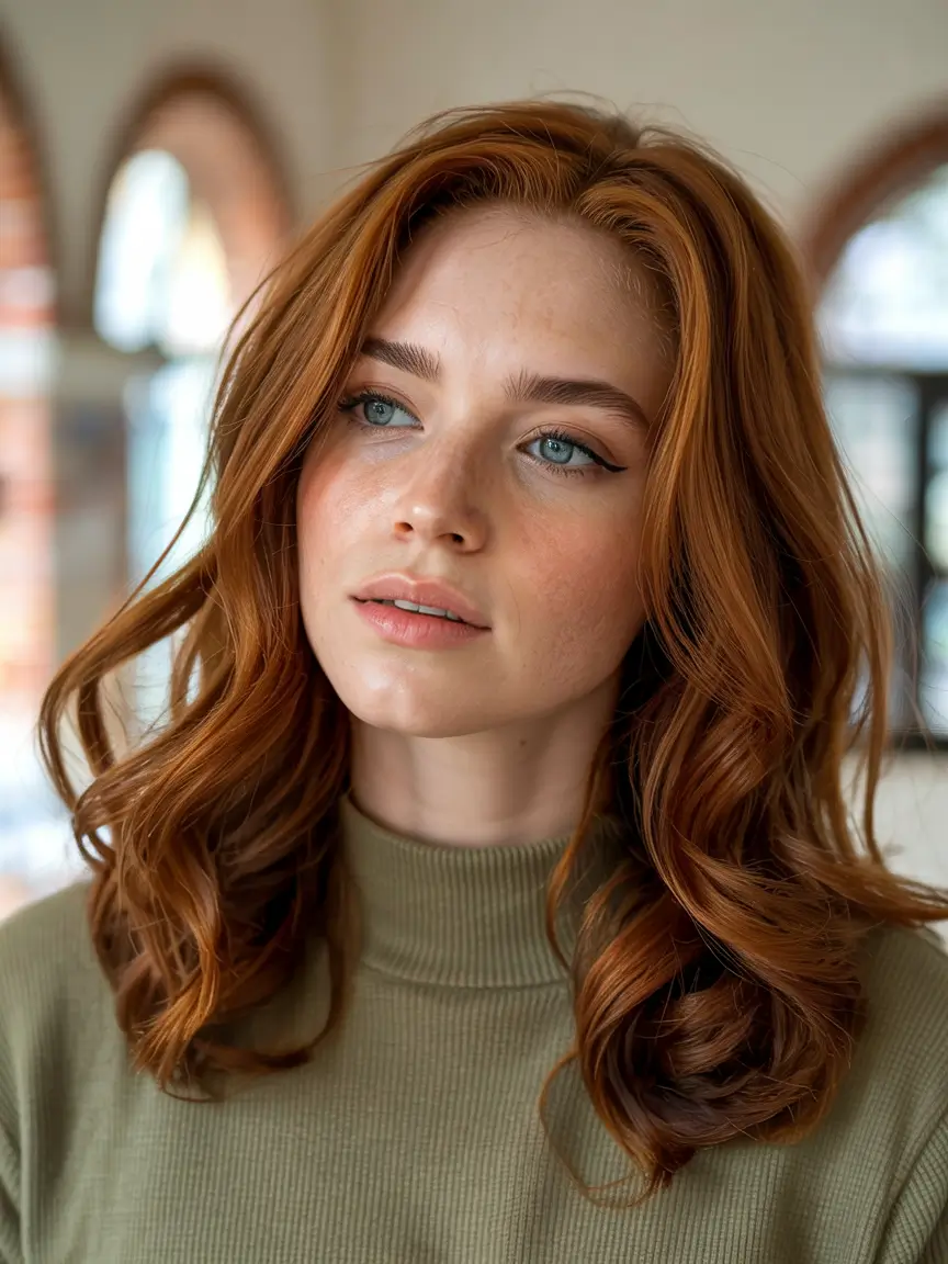 fall hair colors for warm skin tones Soft Pumpkin Spice Waves