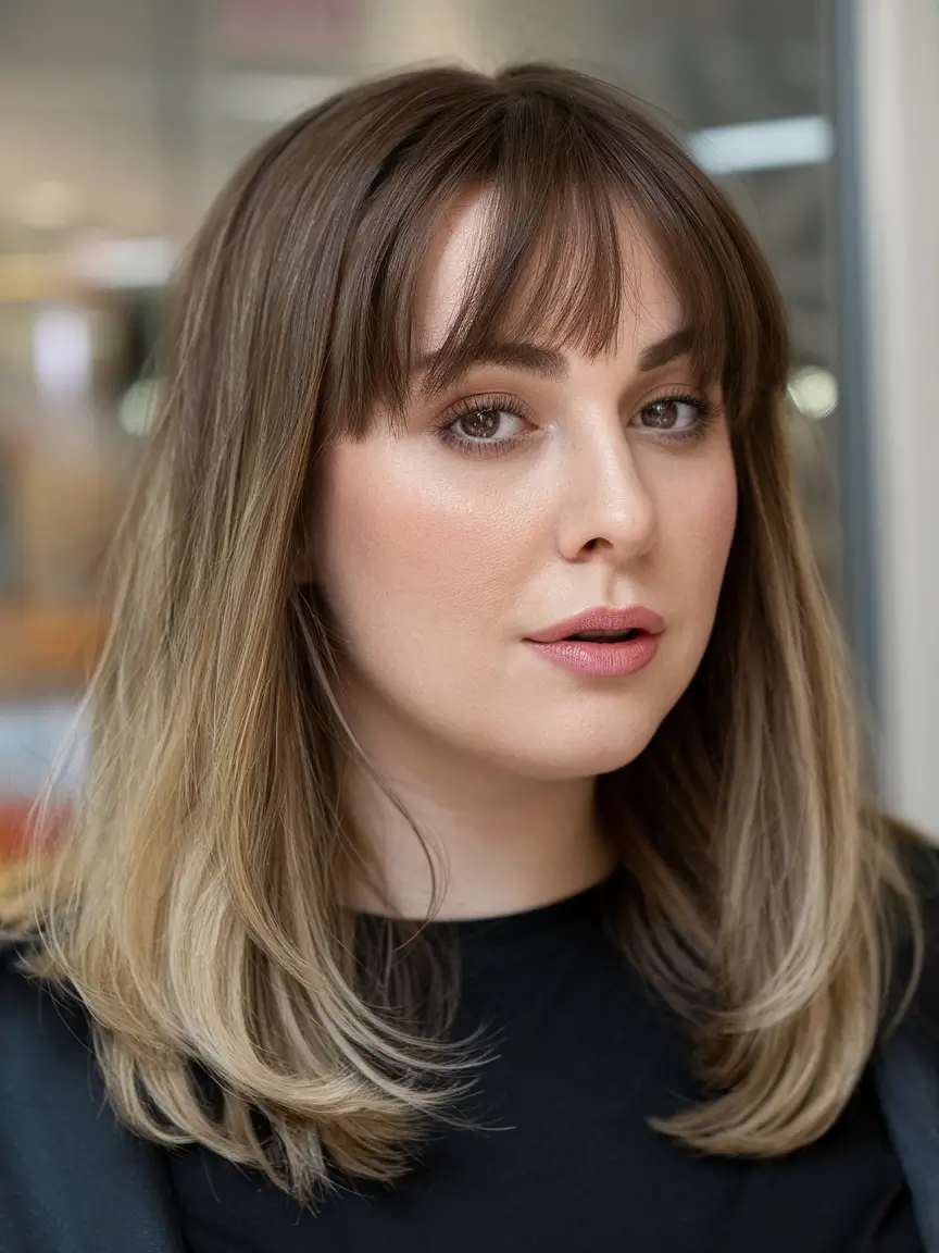 fall haircuts 2025 medium round face Wispy Bangs with Soft Layers