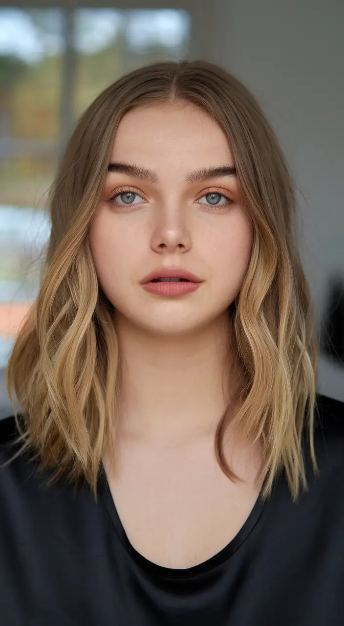 fall haircut for round face Soft Waves with Center Part