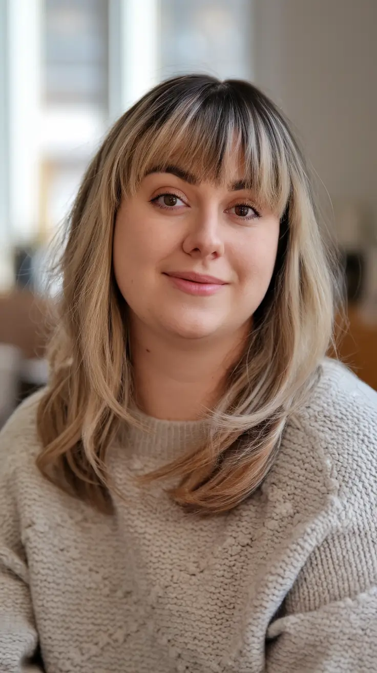 round-face-haircuts-fall-2025-Feathered-Lob-with-Curtain-Bangs