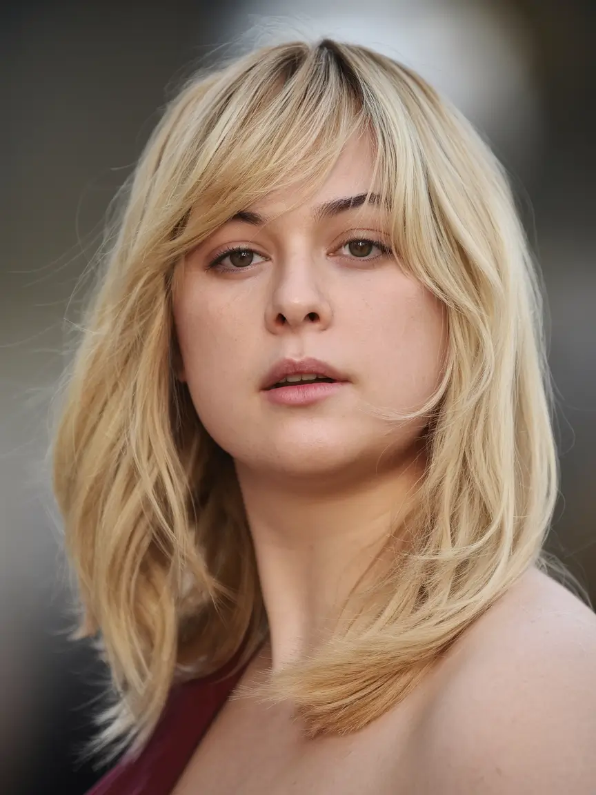 round face haircuts fall 2025 Layered Shag with Side-Swept Fringe