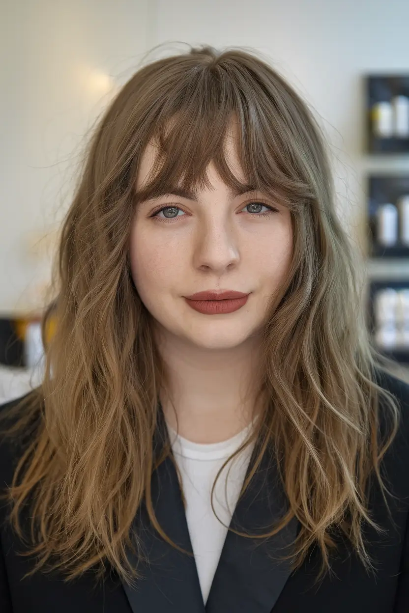 fall haircuts for long hair round face Long Layers with Curtain Bangs