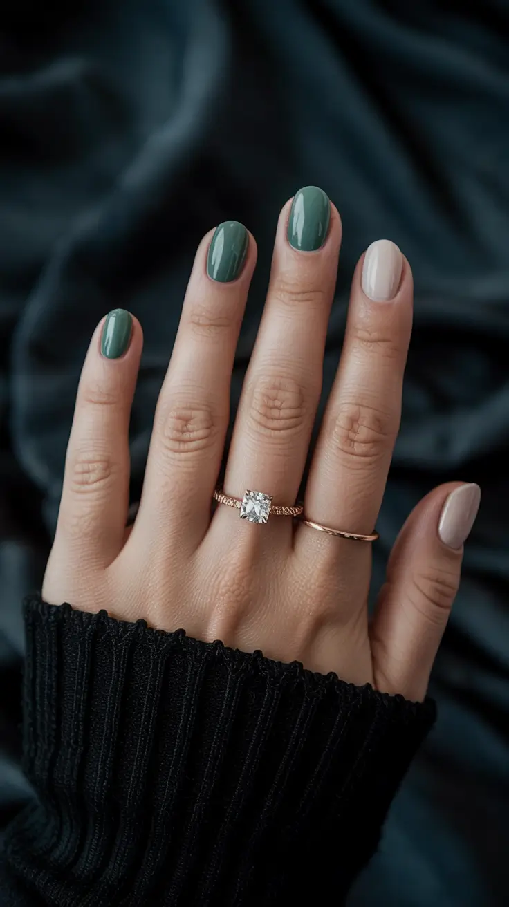 fall/winter nails colors Two-Tone Forest Chic