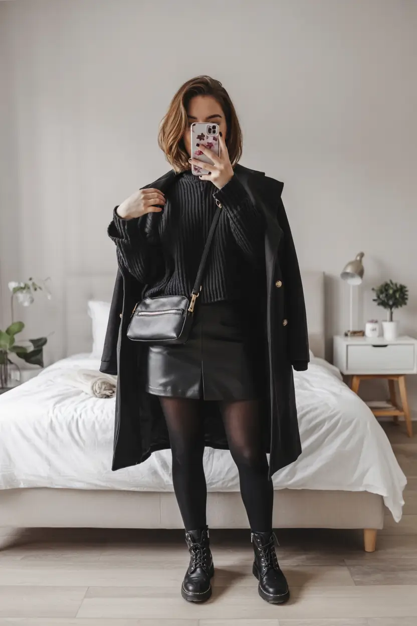 casual winter outfits for women All-Black Chic for Cold Days