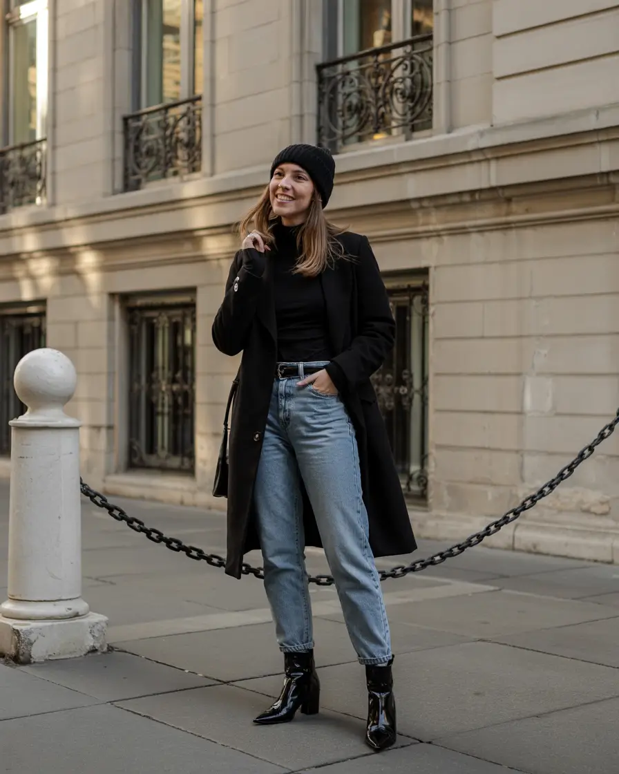 casual winter outfits for women City-Chic Layers with Denim