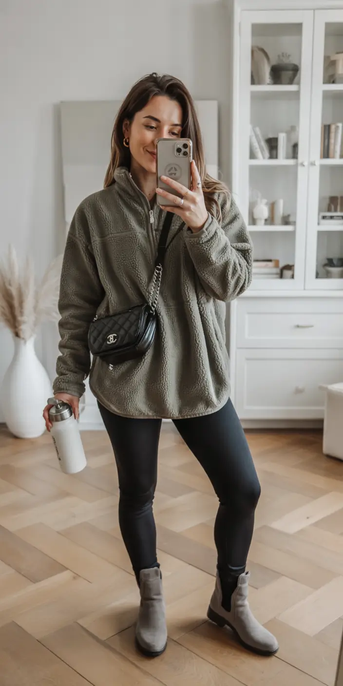 casual winter outfits for women Cozy Fleece and Leggings