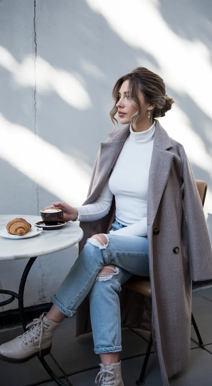 casual winter outfits for women Coffee Date Neutrals