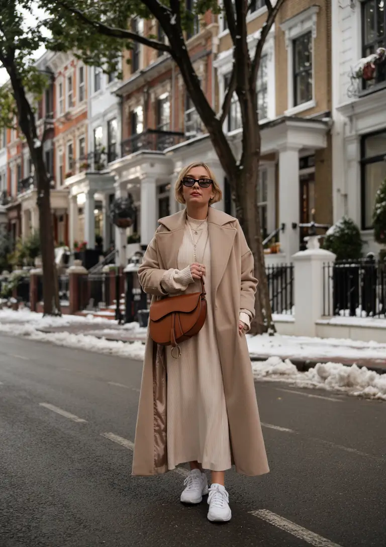 Classy Winter Outfits 2025 2026 New Ideas Warm Neutrals with Effortless Sneakers