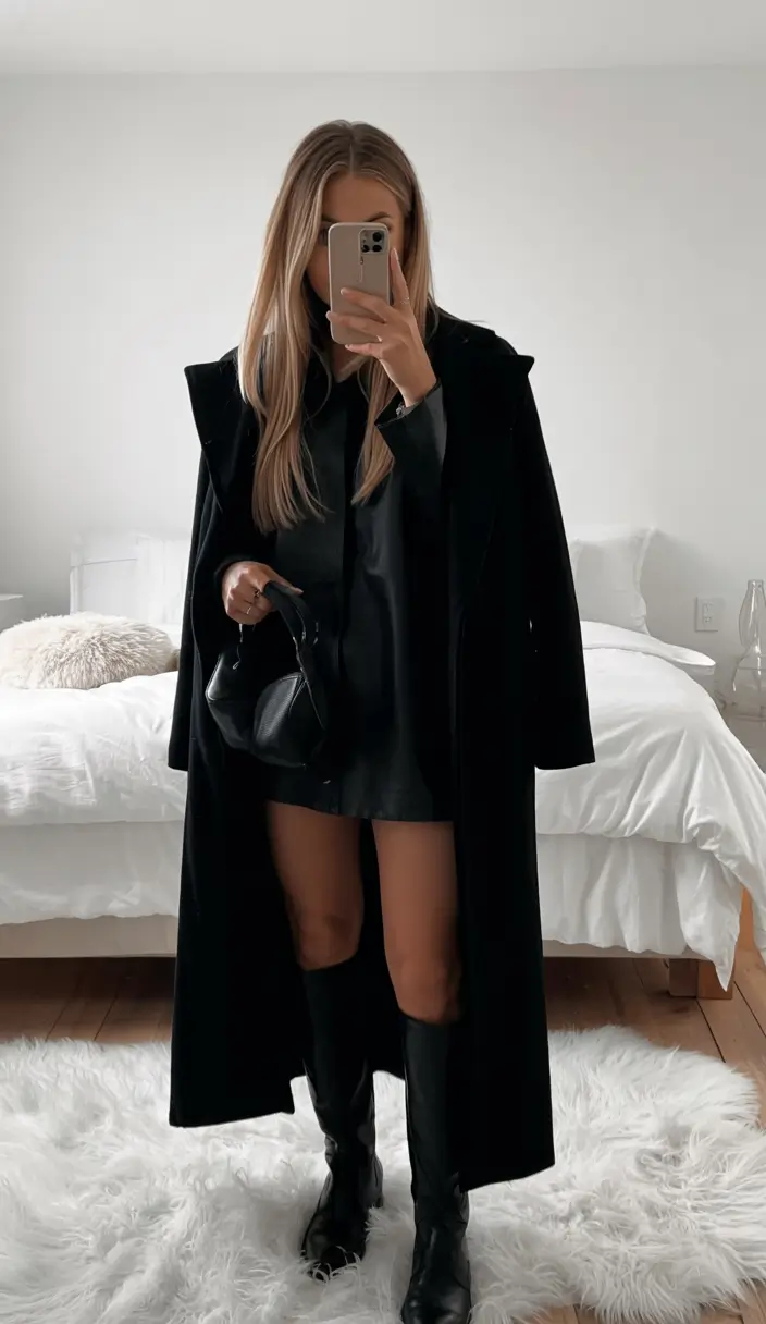 Classy Winter Outfits 2025 2026 New Ideas Monochrome Black with a Flirty Twist