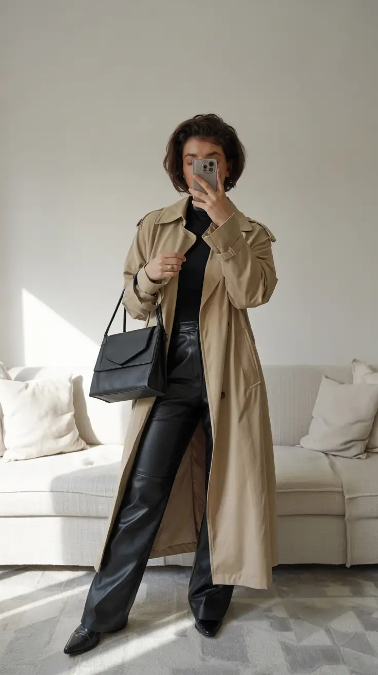 Classy Winter Outfits 2025 2026 New Ideas Trench Revival with Leather Edge