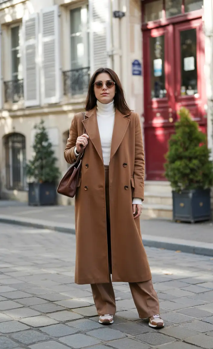 Classy Winter Outfits 2025 2026 New Ideas Camel Tones with Modern Sneakers
