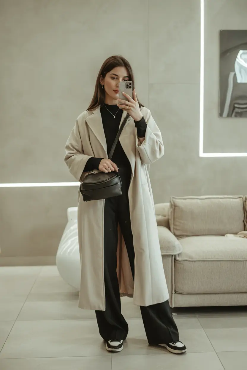 comfy winter outfits Effortless Neutrals with a Long Coat