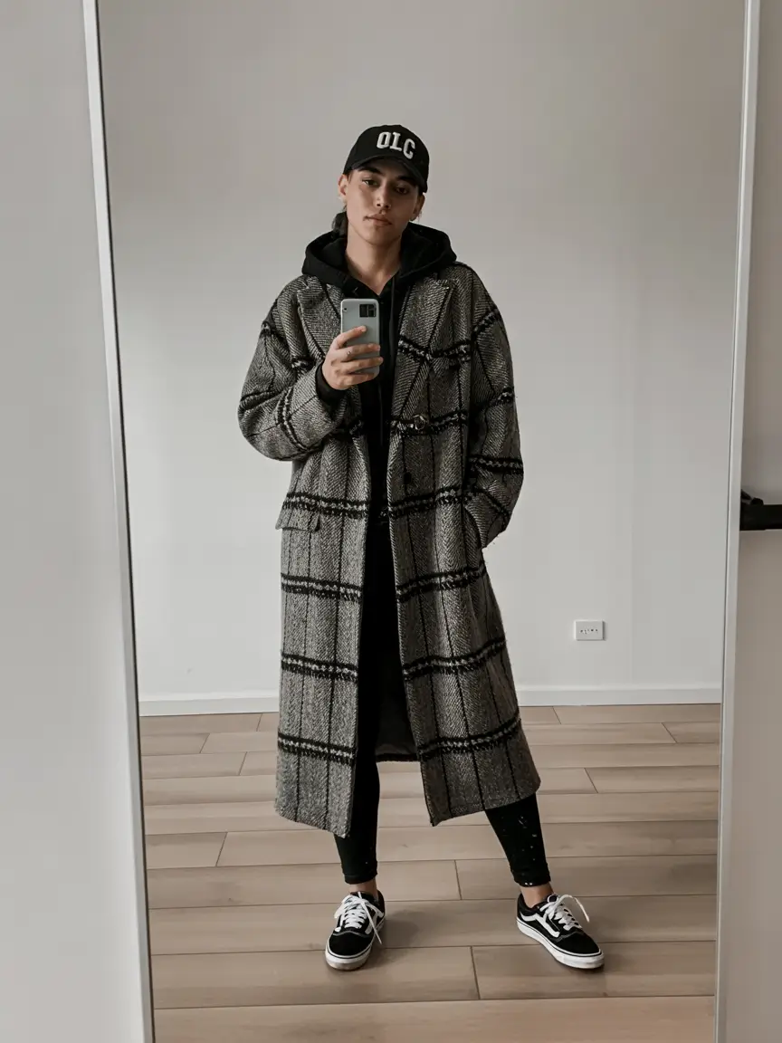 comfy winter outfits Checked Coat Street Style