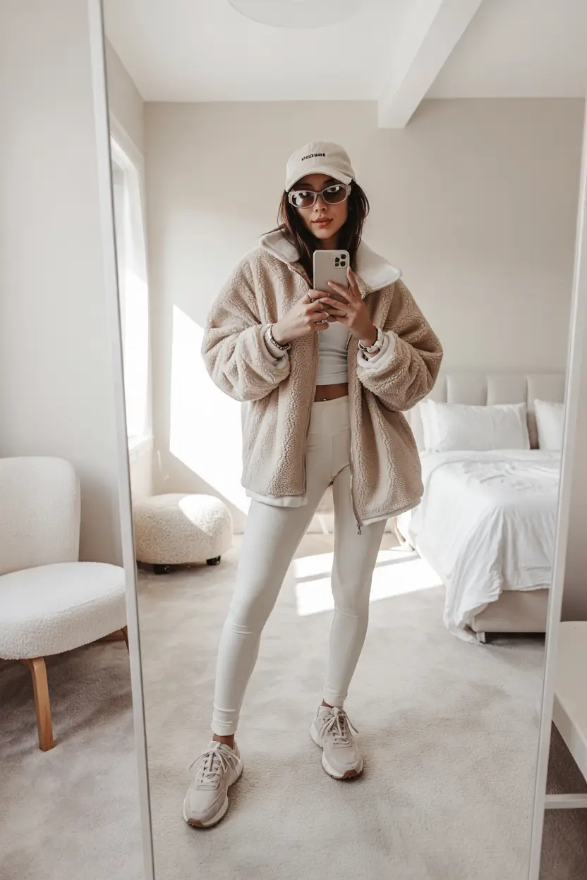 comfy winter outfits Sporty Chic in Cream