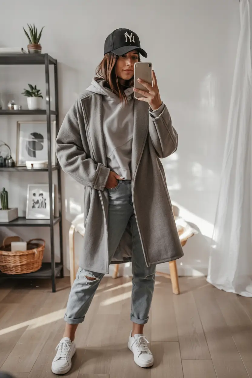 comfy winter outfits 2025 Effortless Gray-on-Gray Layers