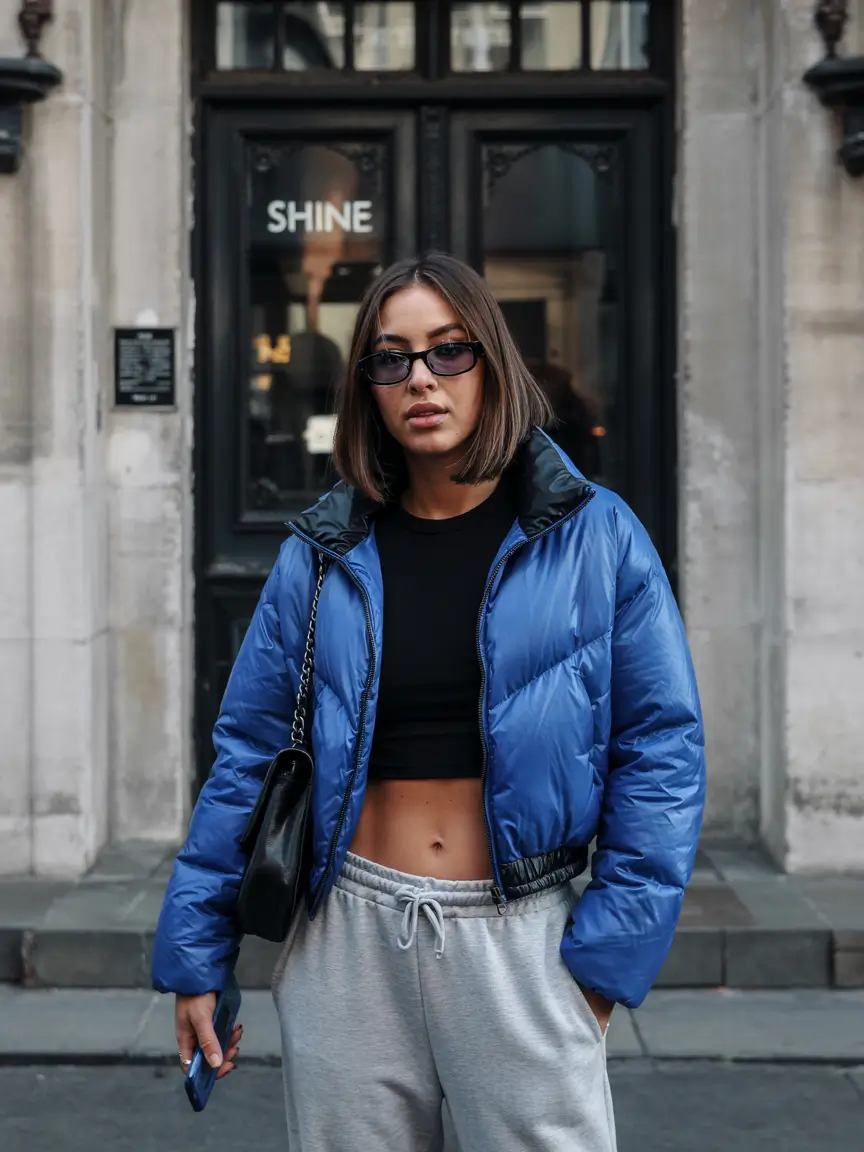 comfy winter outfits 2025 Blue Puffer & Street Cool