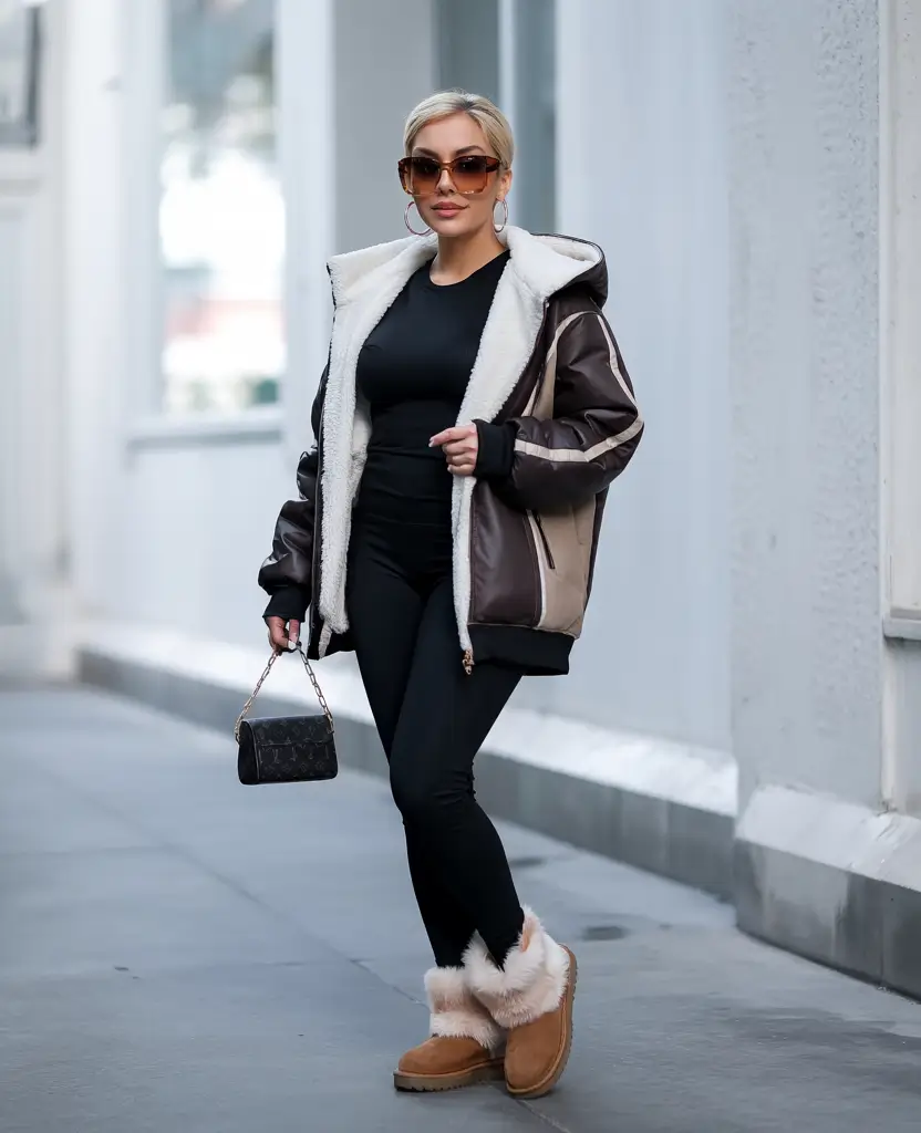 comfy winter outfits Casual Glam with Faux Fur Boots