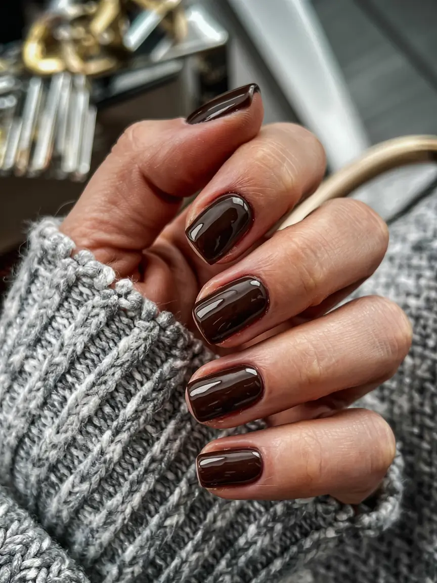 fall acrylic nails square Glossy Chocolate Squares