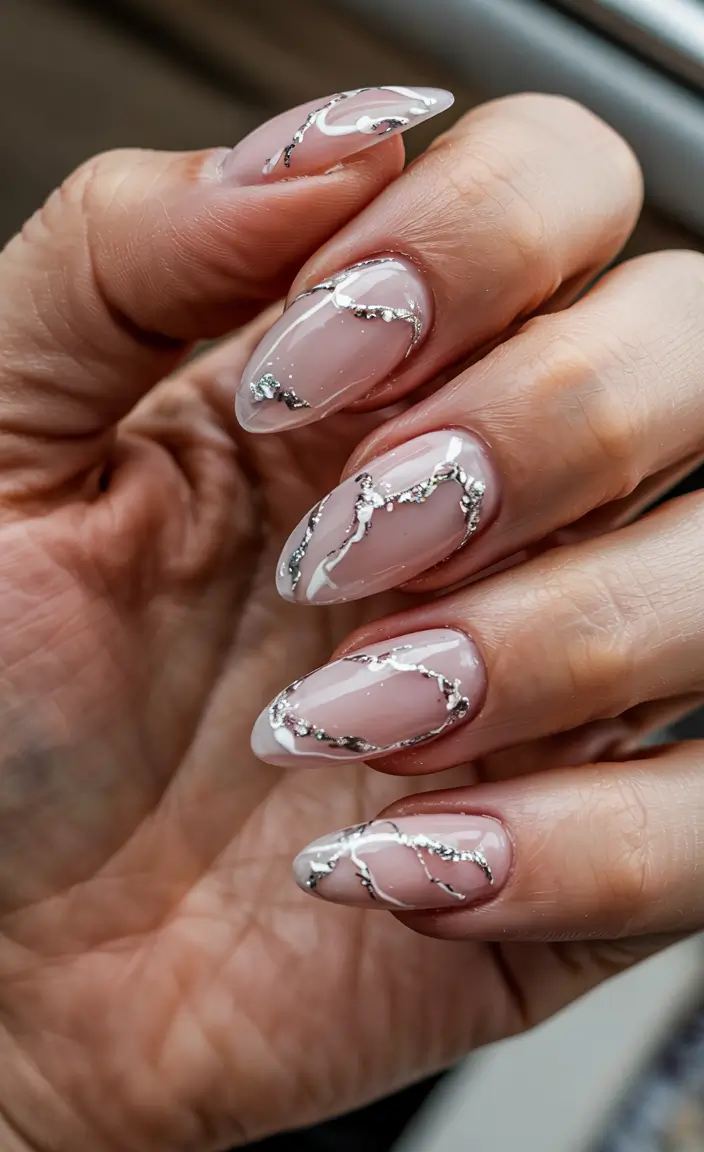 fall acrylic nails french tip Silver Stream Accents