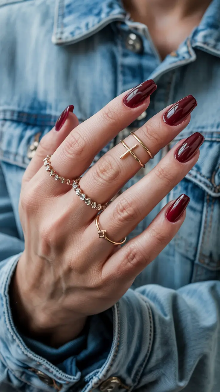 fall acrylic nails coffin Classic Burgundy Gloss