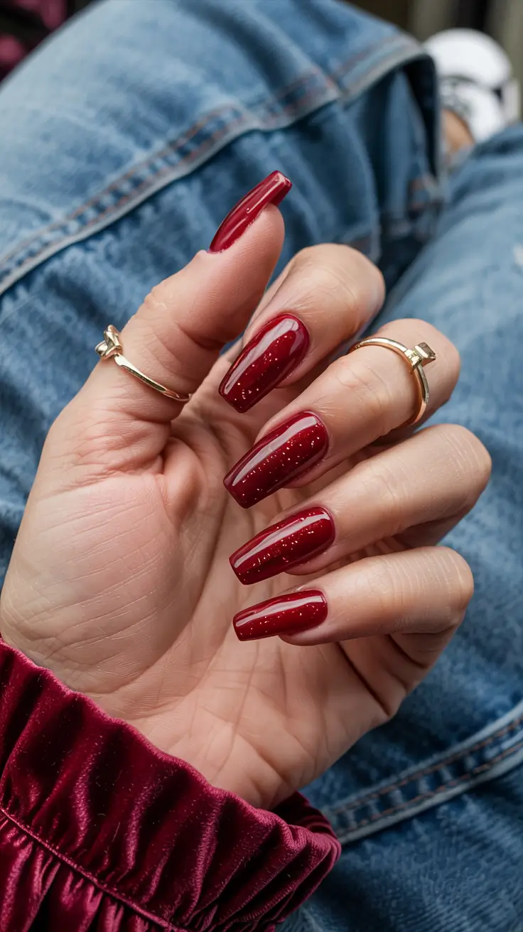 fall acrylic nails 2025 Deep Ruby Long Squares