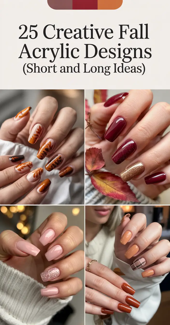 Creative Fall Acrylic Nails Designs 2025 (Short and Long Ideas)