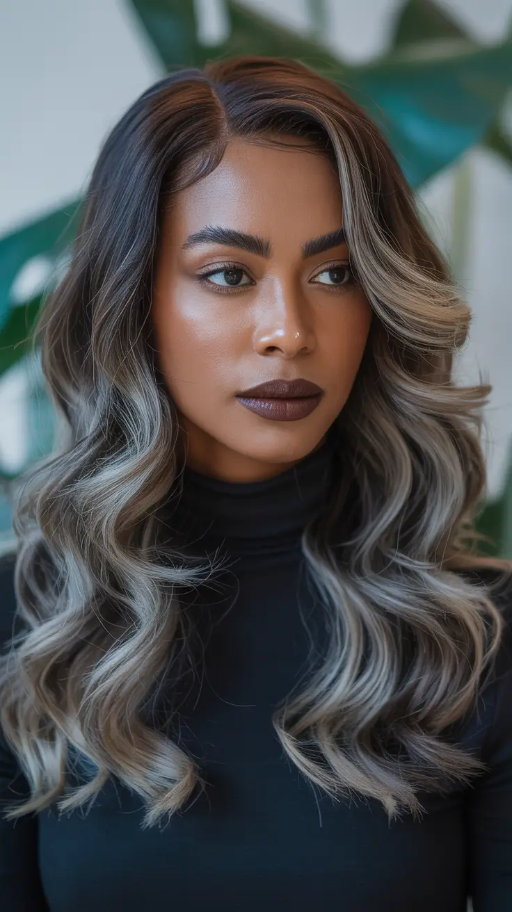 Dark Skin Hair Colors Winter 2025-2026 Silver Ash Waves