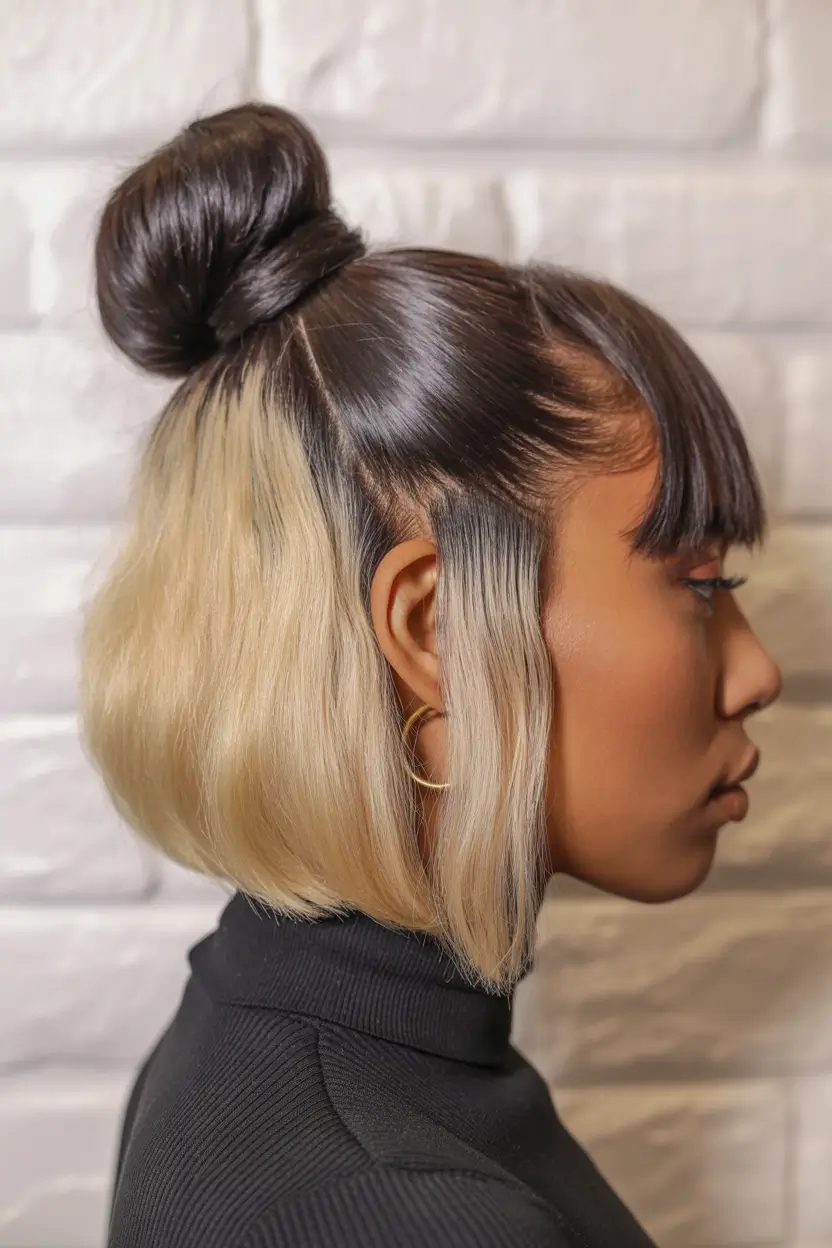 Dark Skin Hair Colors Winter 2025-2026 High-Contrast Half Blonde Bob