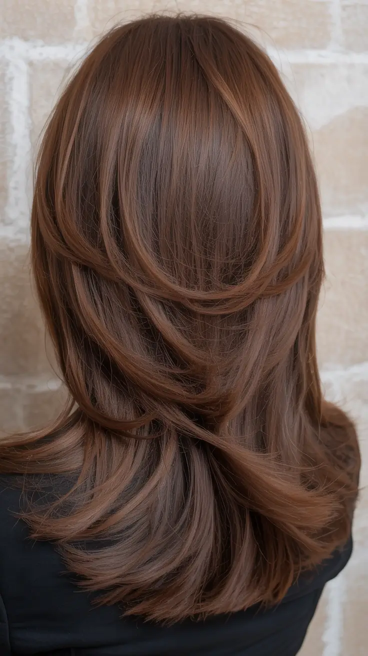 dark skin hair colors winter 2025-2026 Warm Chestnut Layers