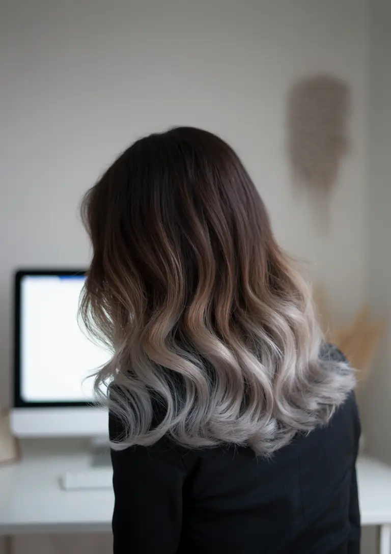 dark skin hair colors winter 2025-2026 Ashy Ombre Glow