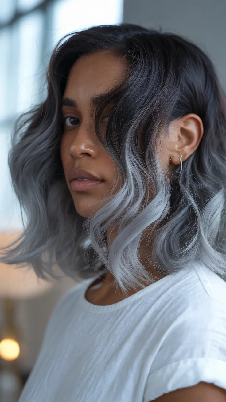 dark skin hair colors winter 2025-2026 Steel Gray Waves