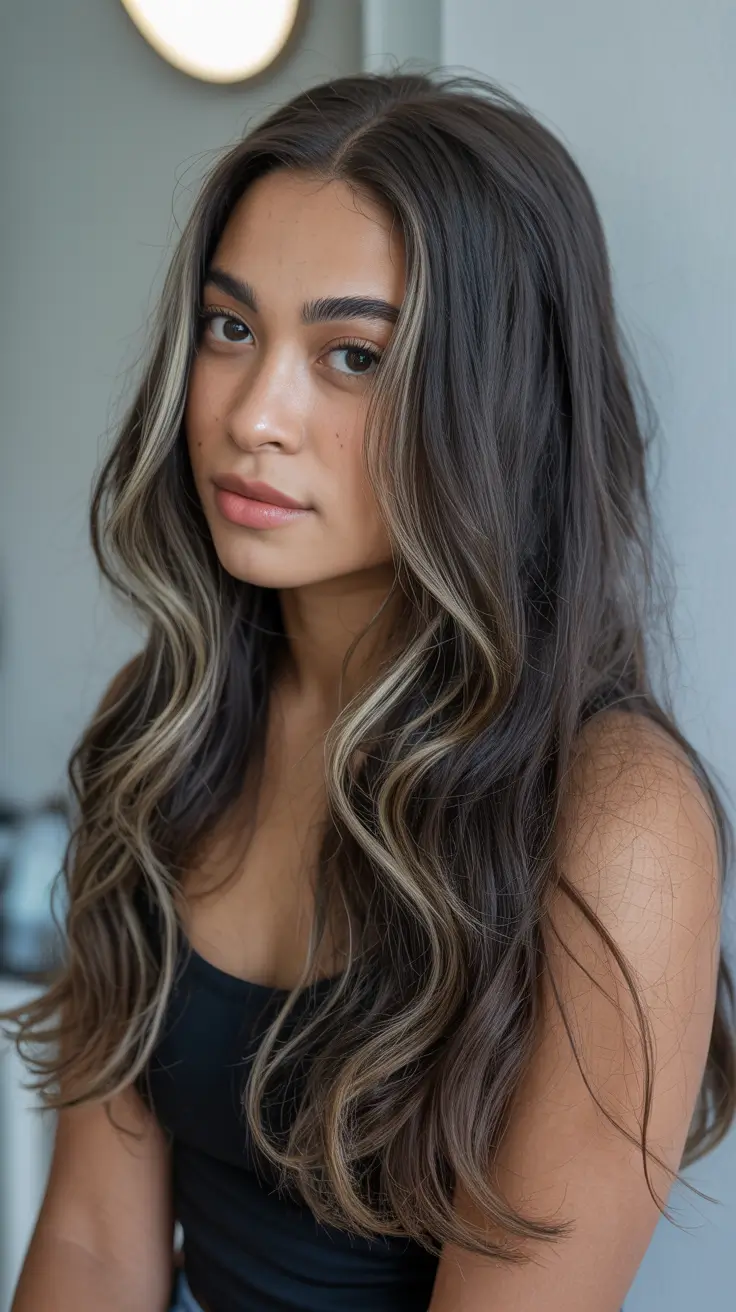 dark skin hair colors winter 2025-2026 Face-Framing Blonde Streaks