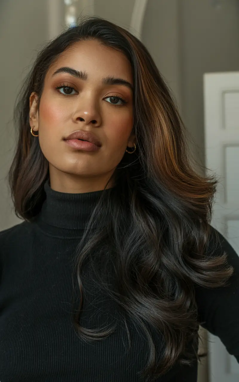 Dark Skin Hair Colors Winter 2025-2026 Subtle Golden Highlights