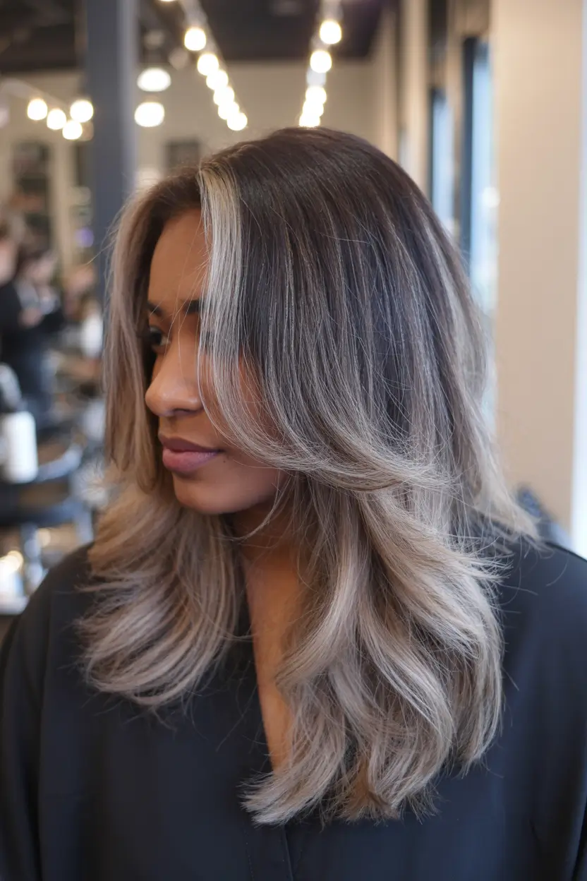 Dark Skin Hair Colors Winter 2025-2026 Smoky Ash Layers