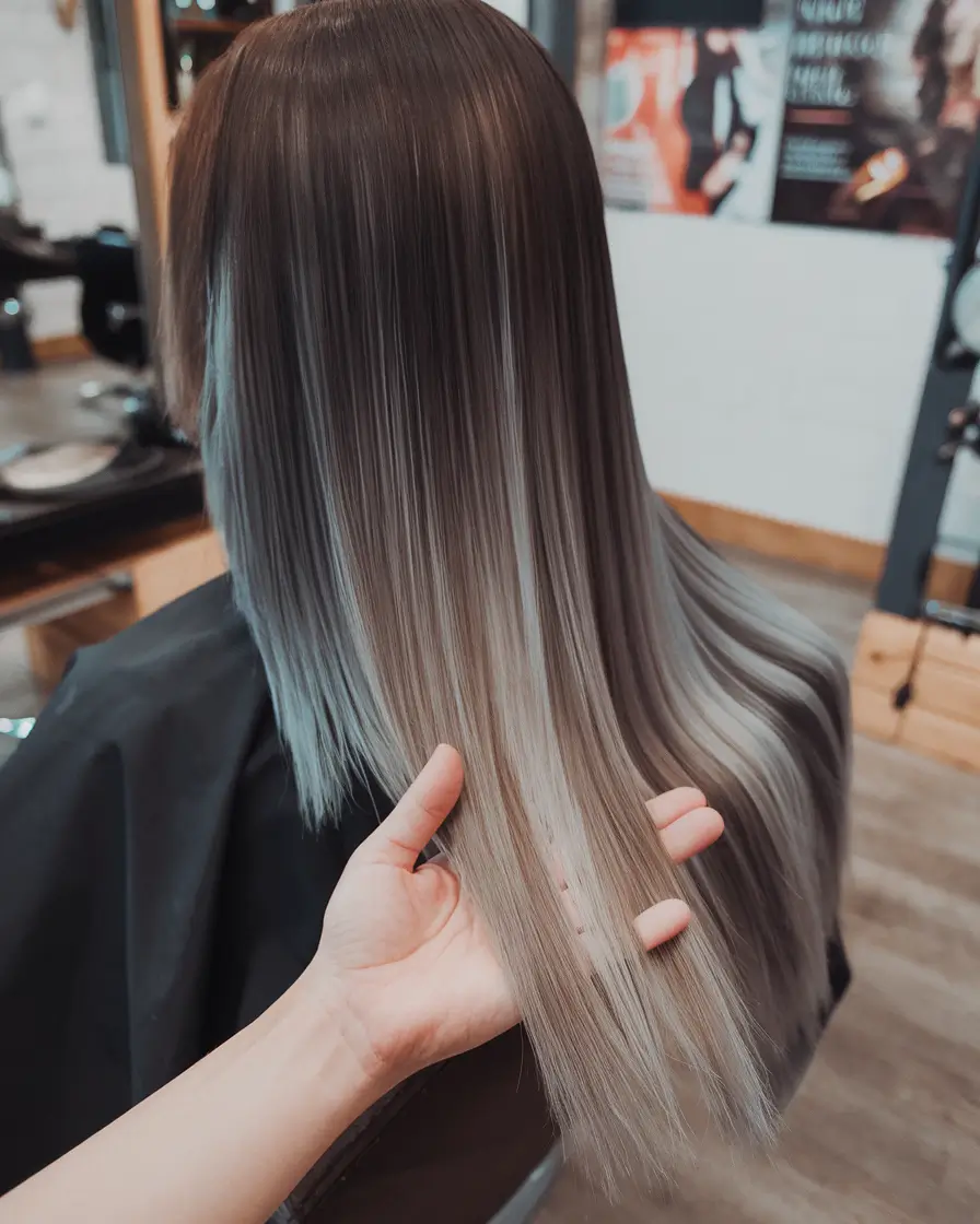 dark winter hair color 2025-2026 Ombre Fade into Platinum Ash