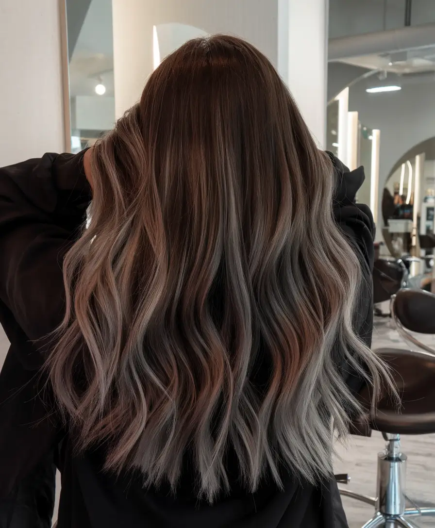 dark winter hair color 2025-2026 Dimensional Brunette with Ashy Waves