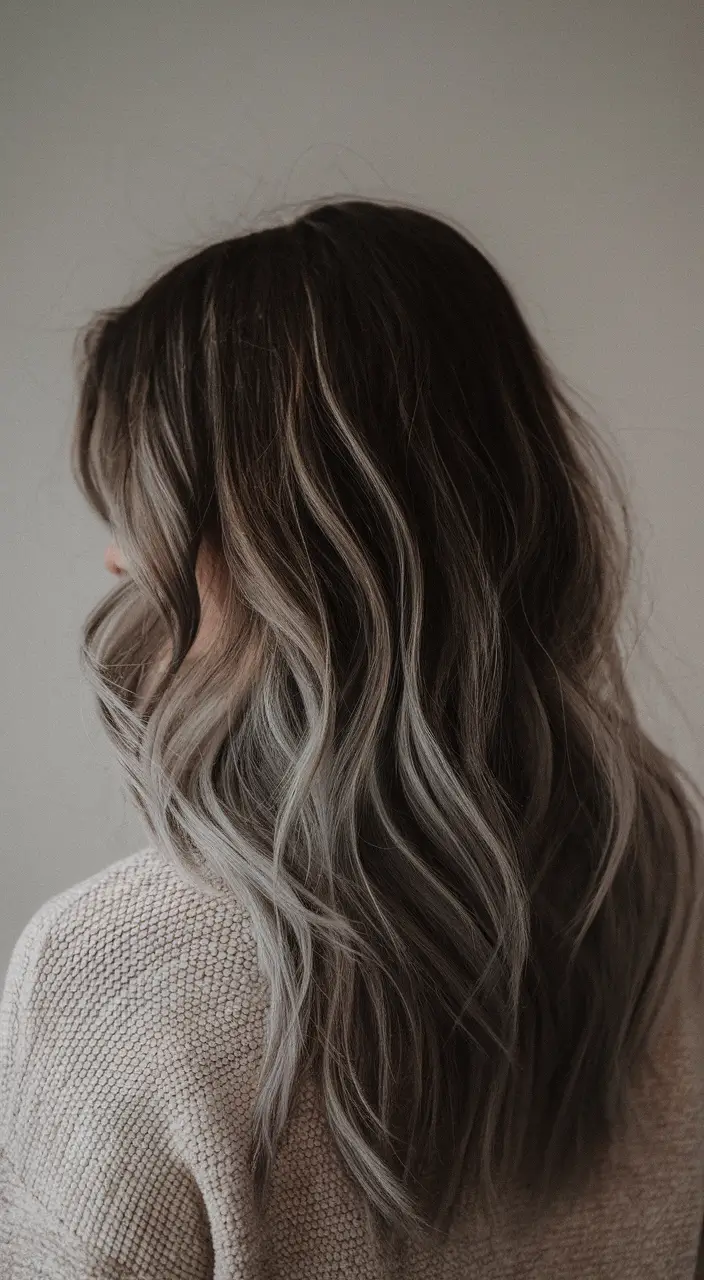 dark winter hair color ideas Smoky Ash Balayage